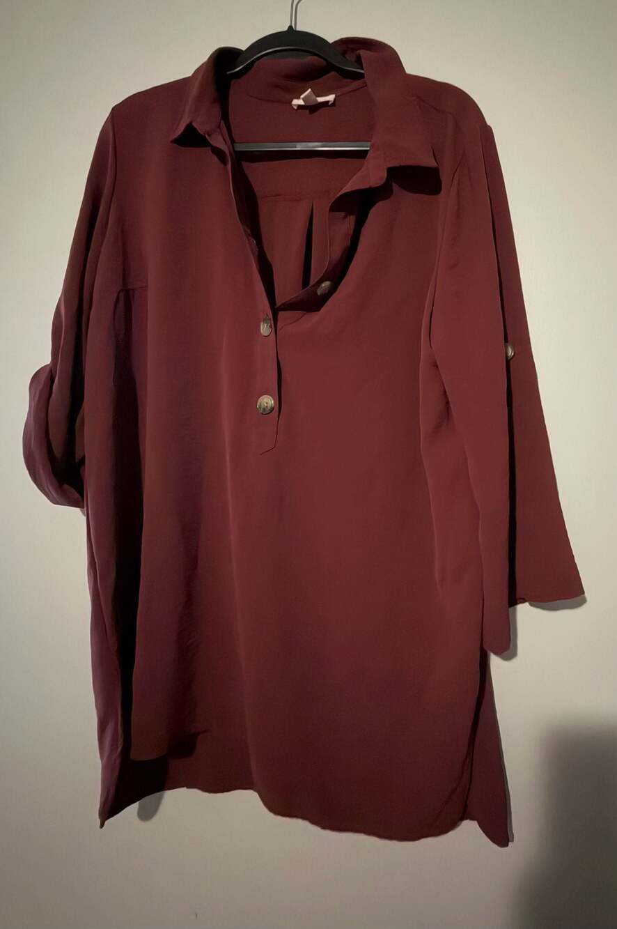 Como Vintage Burgundy Long Sleeve Button-Down Tunic Top, Size XXL